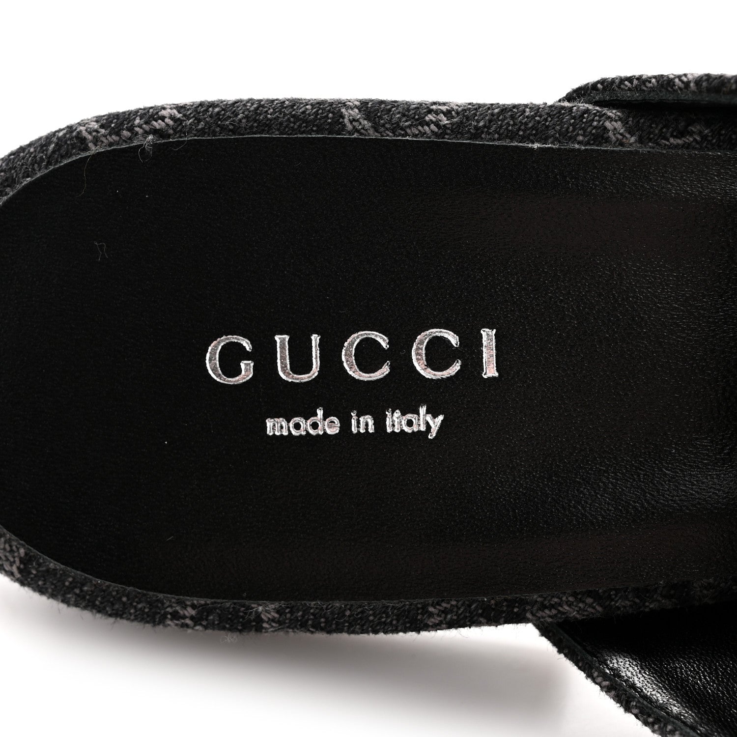 Gucci New Denim GG Malaga Kid Womens Princetown Slippers 36 Grey Black
