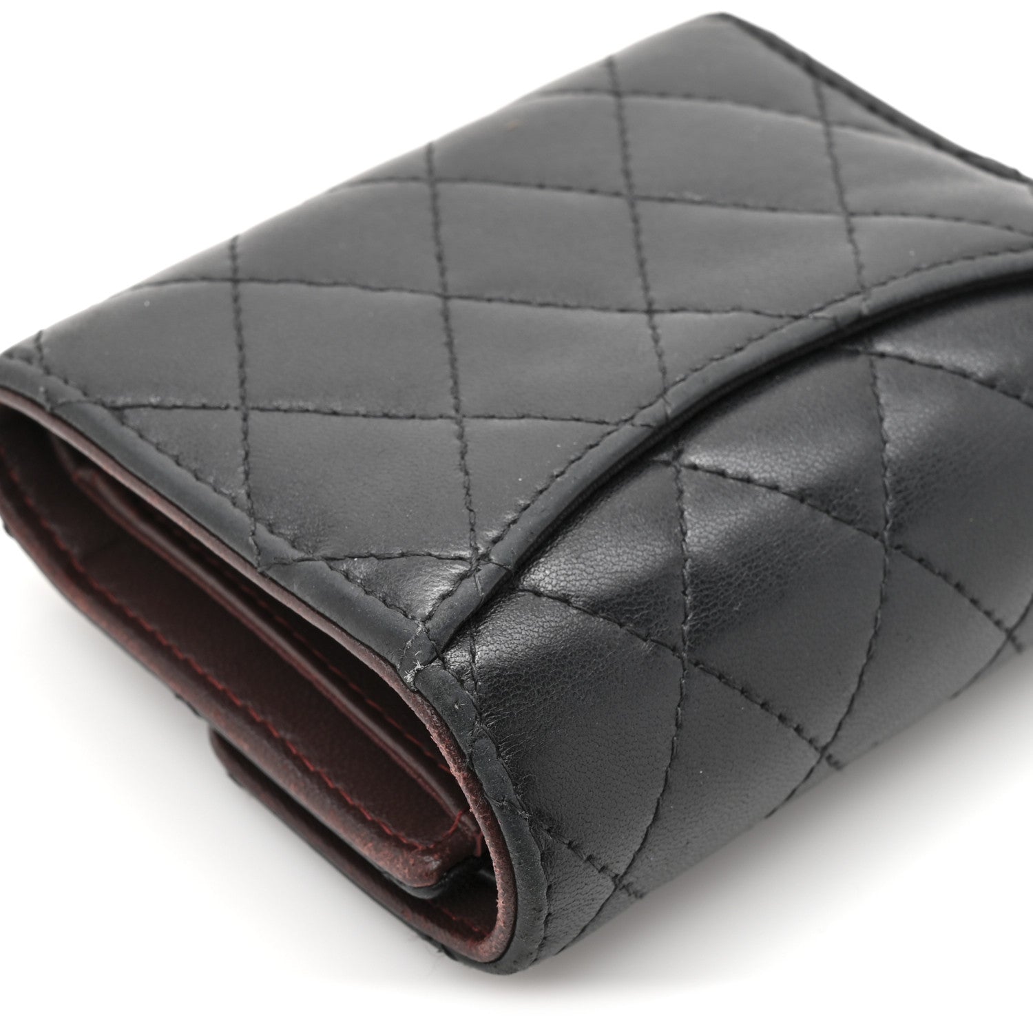 Lambskin Quilted Compact Flap Wallet Black