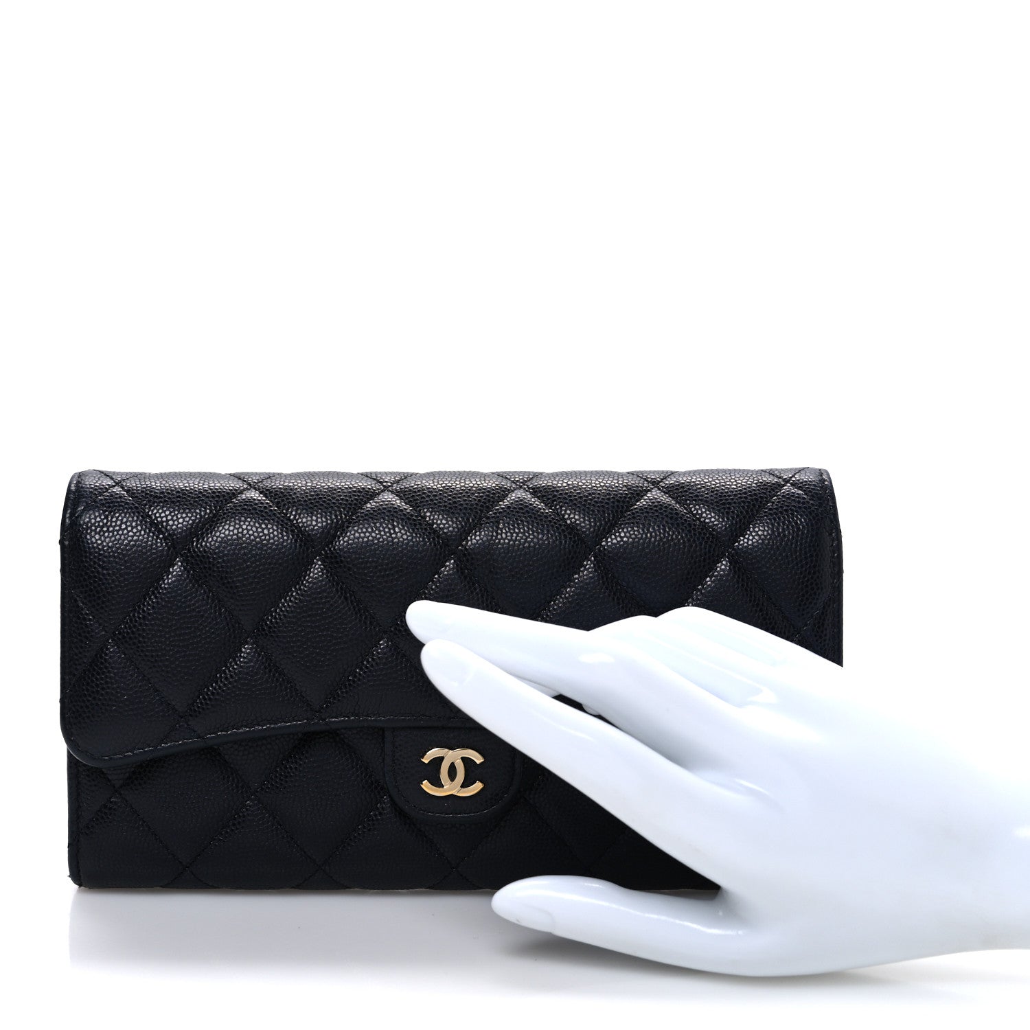 Caviar Quilted Large Gusset Flap Wallet Navy
