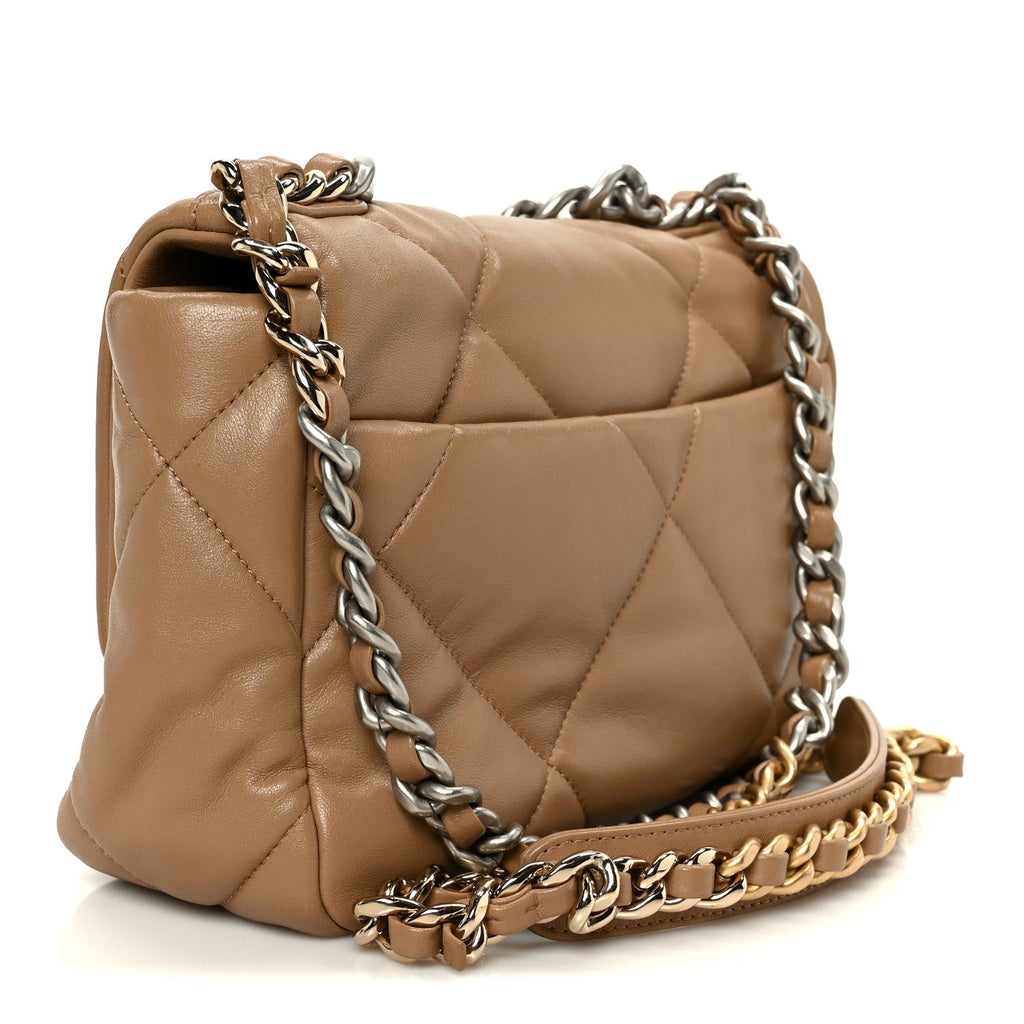 Chanel Lambskin Quilted Medium Chanel 19 Flap Dark Beige