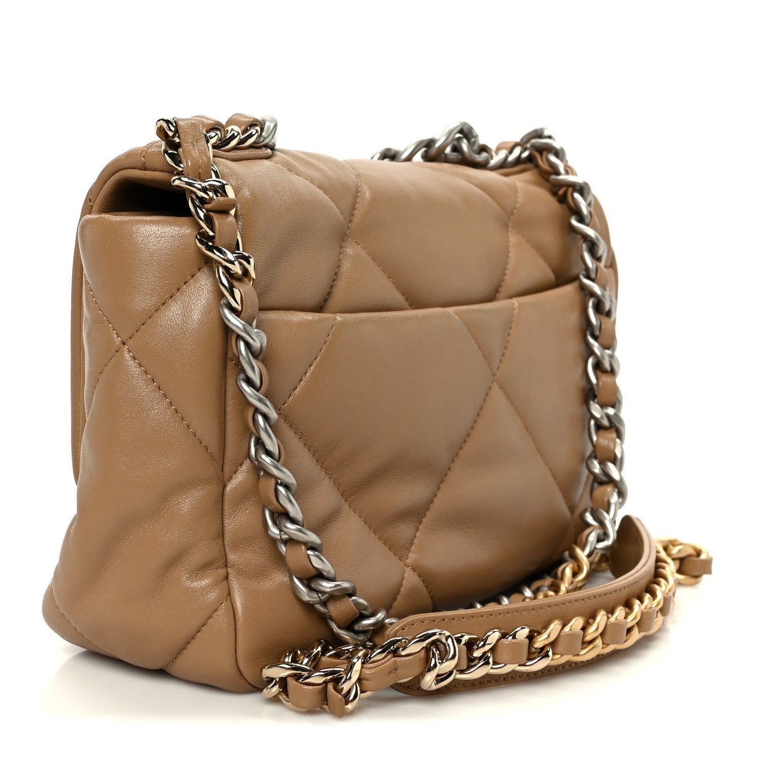 Chanel Lambskin Quilted Medium Chanel 19 Flap Dark Beige