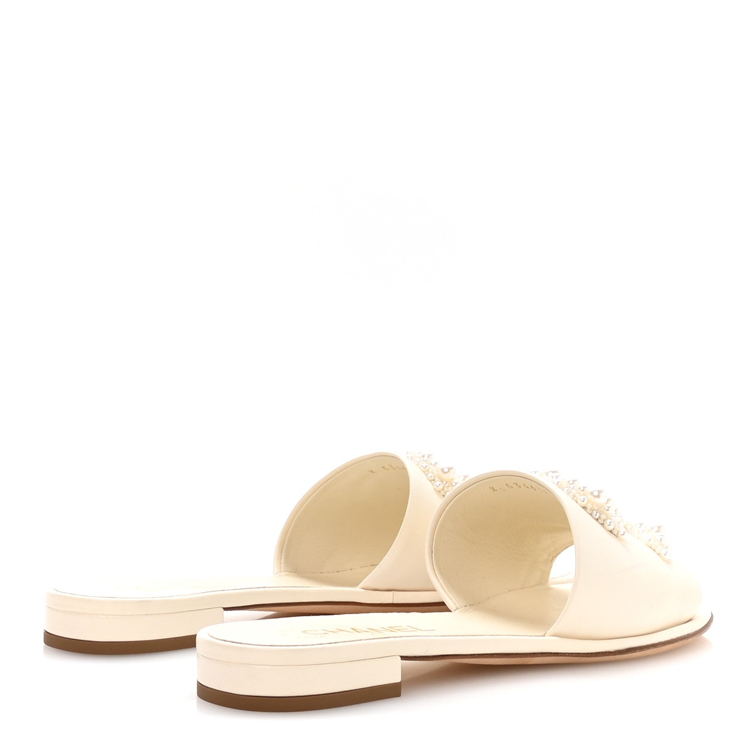 Lambskin Pearl CC Mules 38.5 Ivory