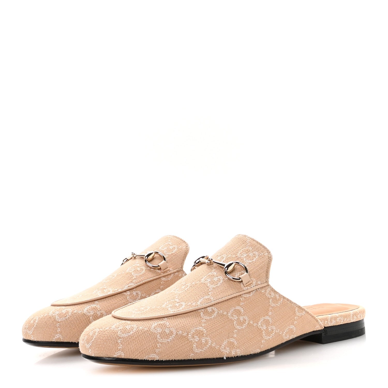 Gucci Summer Denim GG Malaga Kid Womens Princetown Slippers 39.5 Souffle Rose