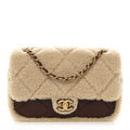 Chanel Shearling Lambskin Quilted Furry Coco Flap Dark Brown Beige