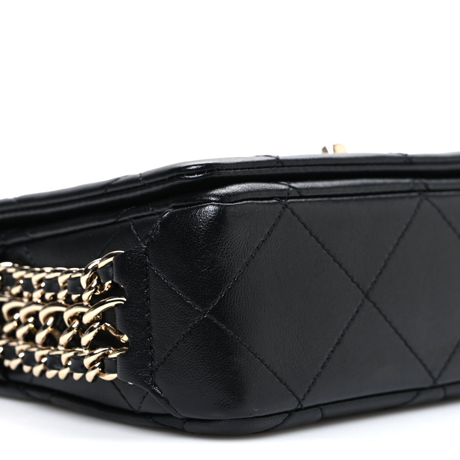 Chanel Lambskin Quilted Mini Chain Rows Flap Black