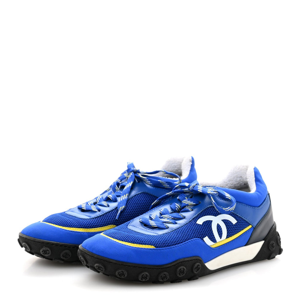 Calfskin Mesh Lycra Womens Logo Sneakers 38.5 Royal Blue