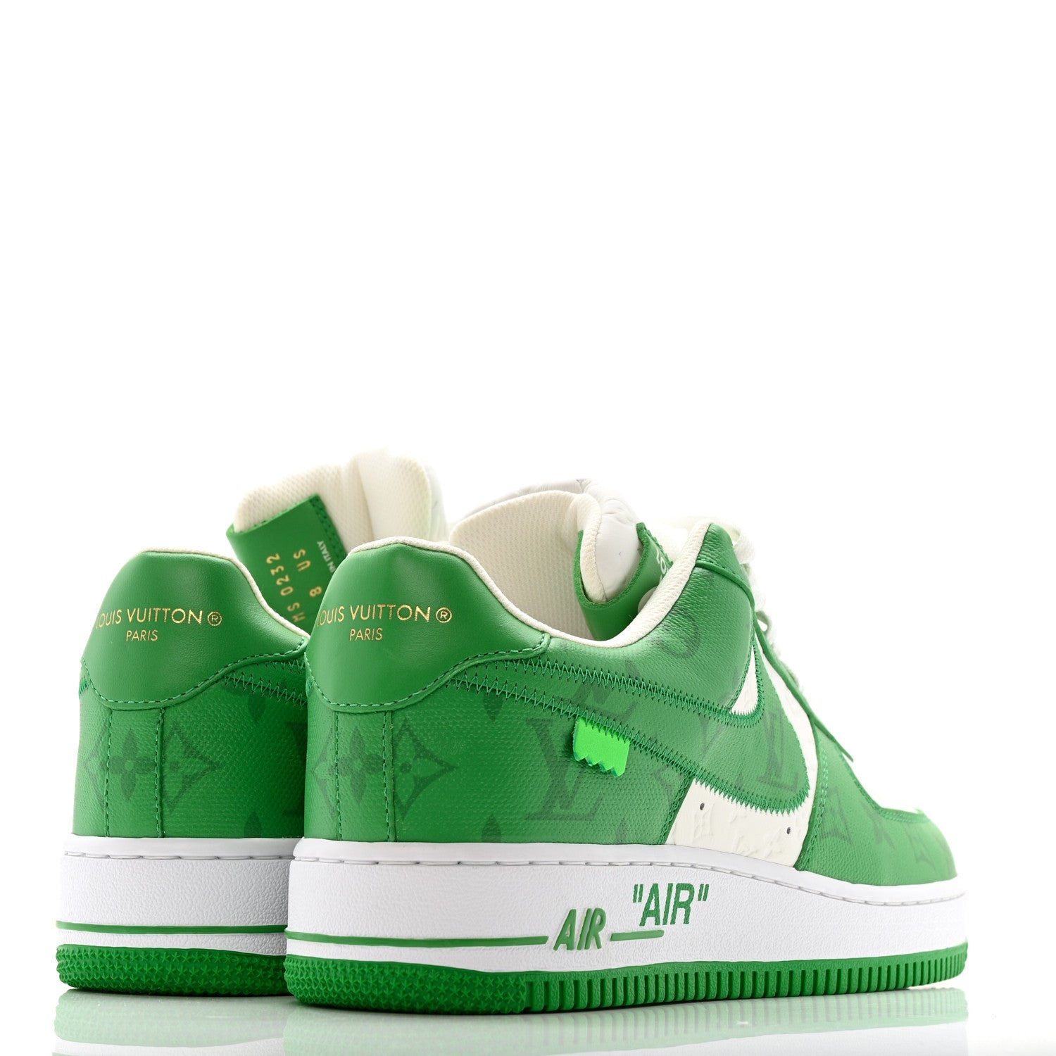Louis Vuitton X NIKE AIR FORCE 1 Calfskin Monogram Mens Low Top Sneakers 8 Green