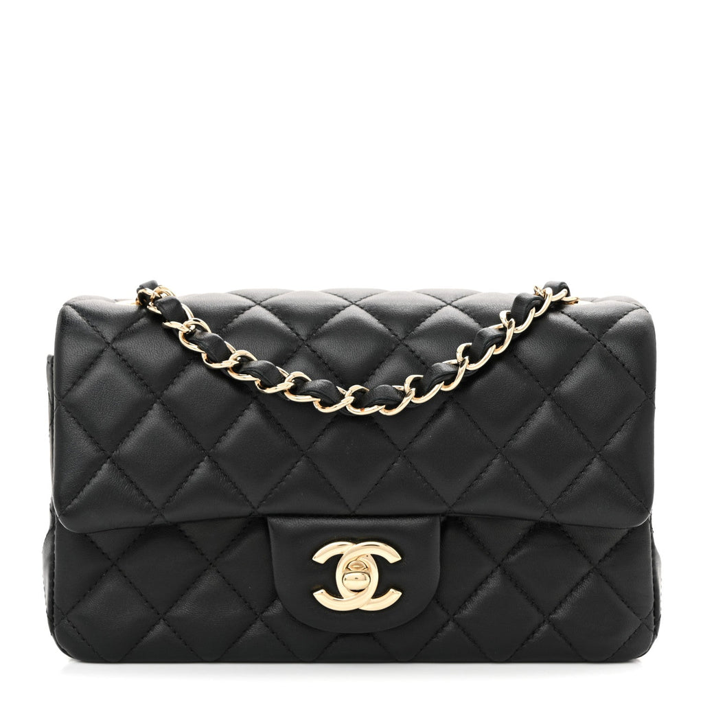 Chanel Lambskin Quilted Mini Rectangular Flap Black