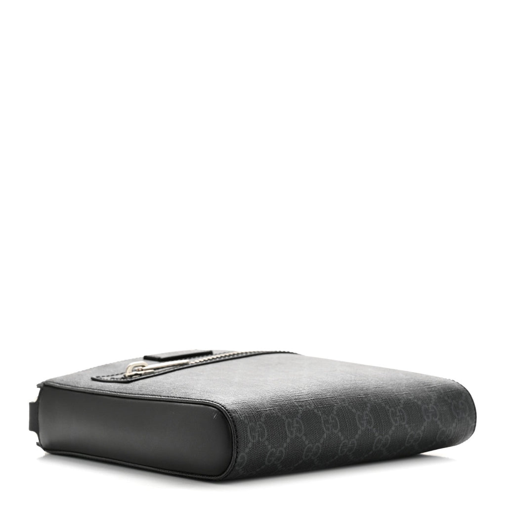 Gucci GG Supreme Monogram Web Small Flat Messenger Bag Black Grey