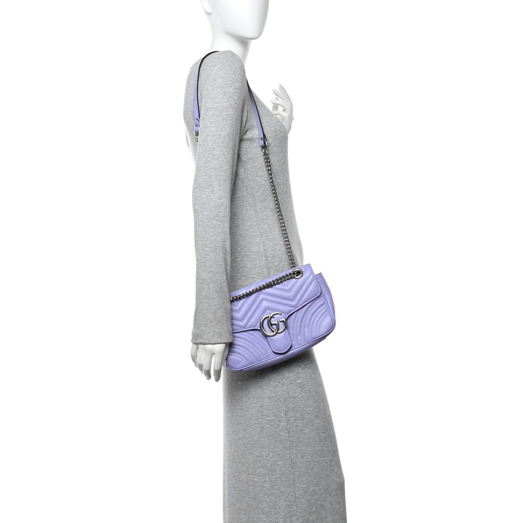 Gucci Calfskin Matelasse Small GG Marmont Shoulder Bag Lapis