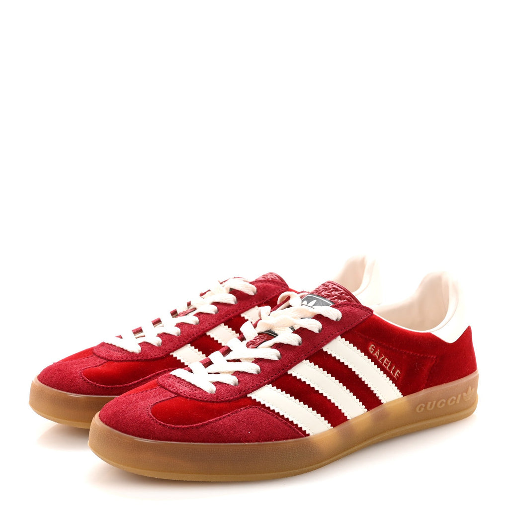 Gucci X ADIDAS Softy Velvet Suede Madeira Demetra Mens Gazelle Sneakers 8 Vulcanic Red Off White Hibiscus Red