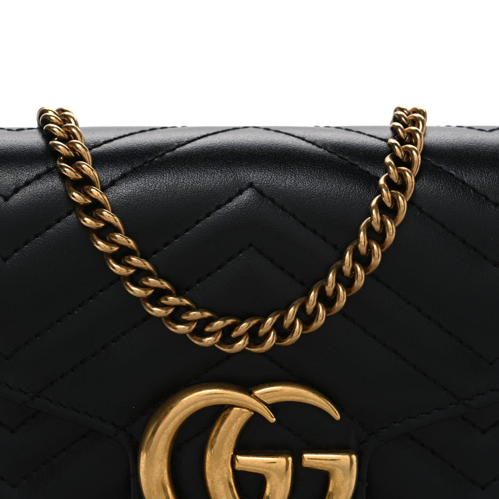 Gucci Calfskin Matelasse GG Marmont Chain Wallet Black