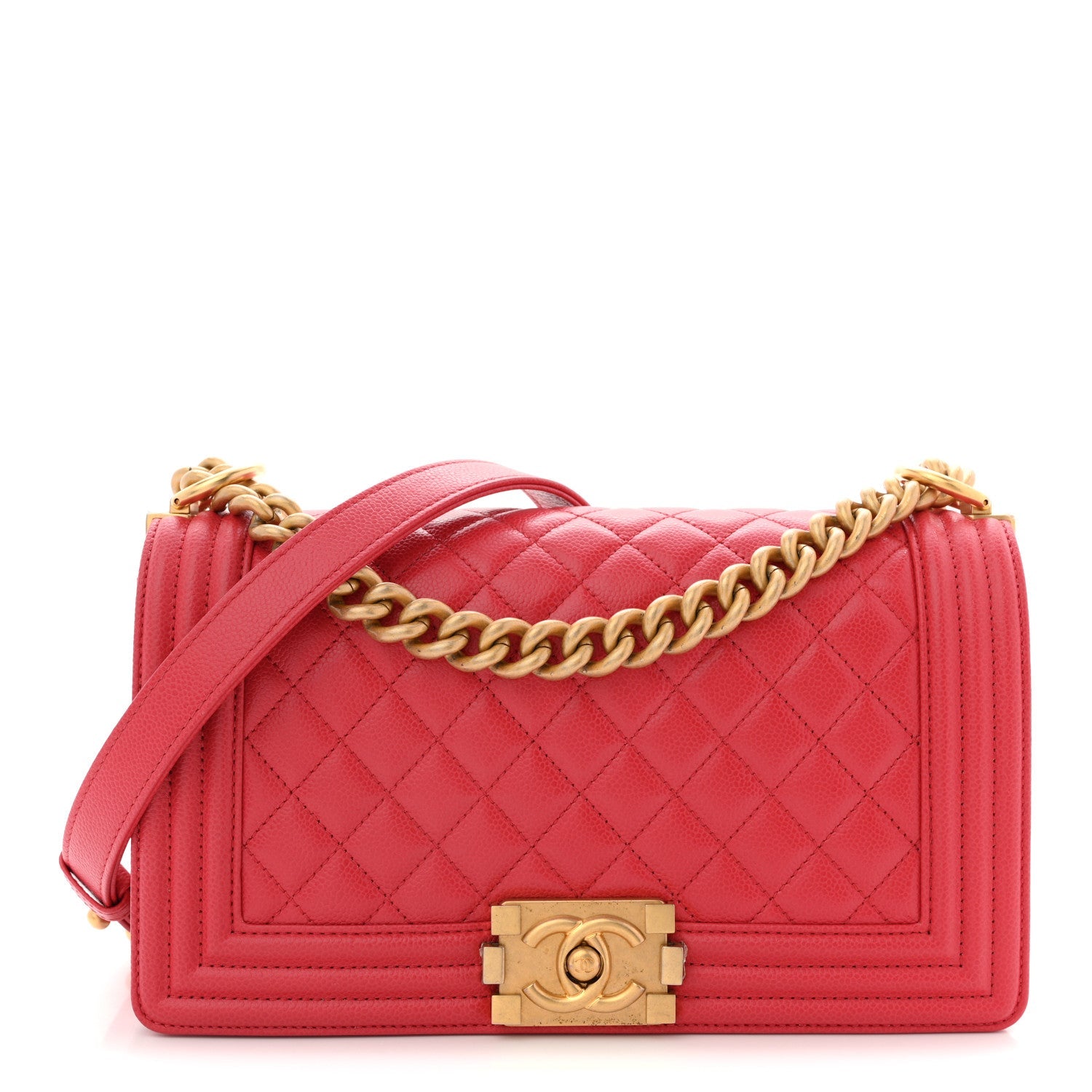 Chanel Caviar Quilted Medium Boy Flap Red