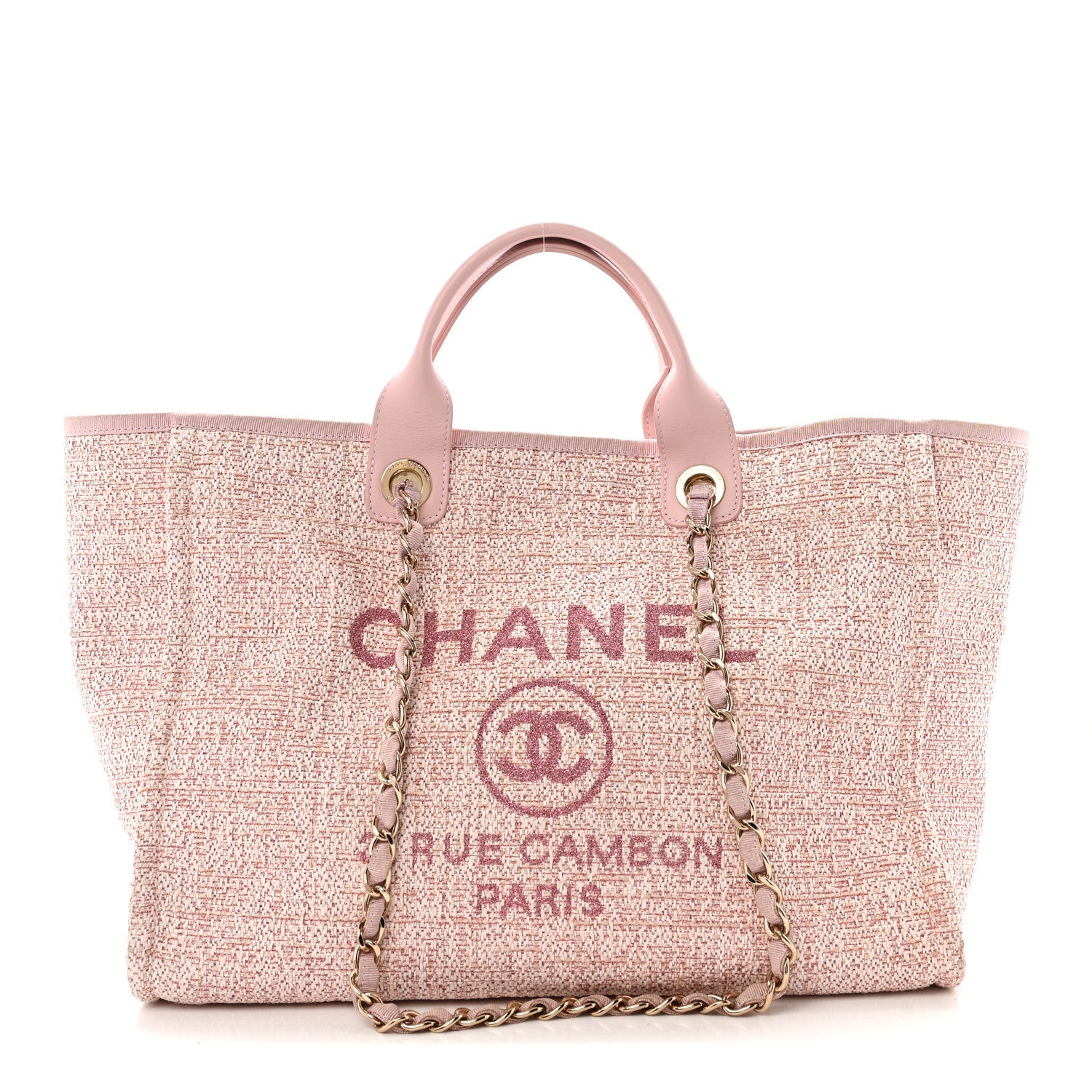 Chanel Lurex Boucle Deauville Medium Tote Pink
