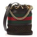 Gucci Suede Calfskin Web G Logo Bucket Bag Dark Brown