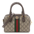 Gucci GG Supreme Monogram Textured Dollar Calfskin Web Mini Ophidia Top Handle Bag Beige Ebony New Acero