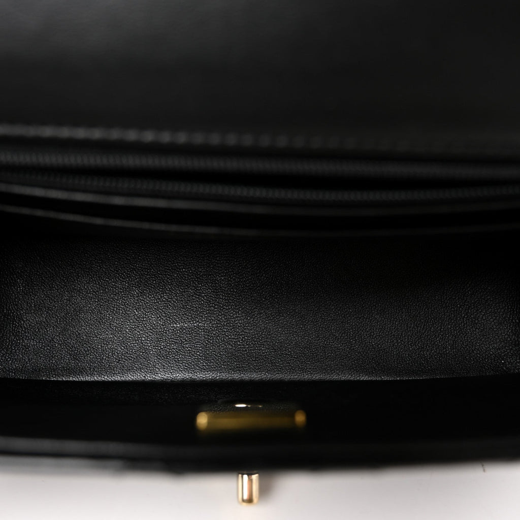 Chanel Lambskin Quilted Mini Top Handle Rectangular Flap Black