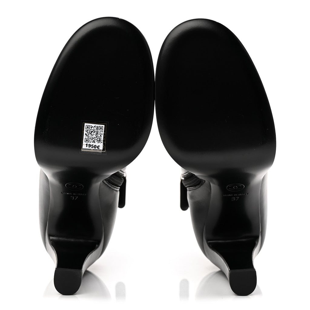 Lambskin Patent CC Crystal Bow Cap Toe Short Boots 37 Black