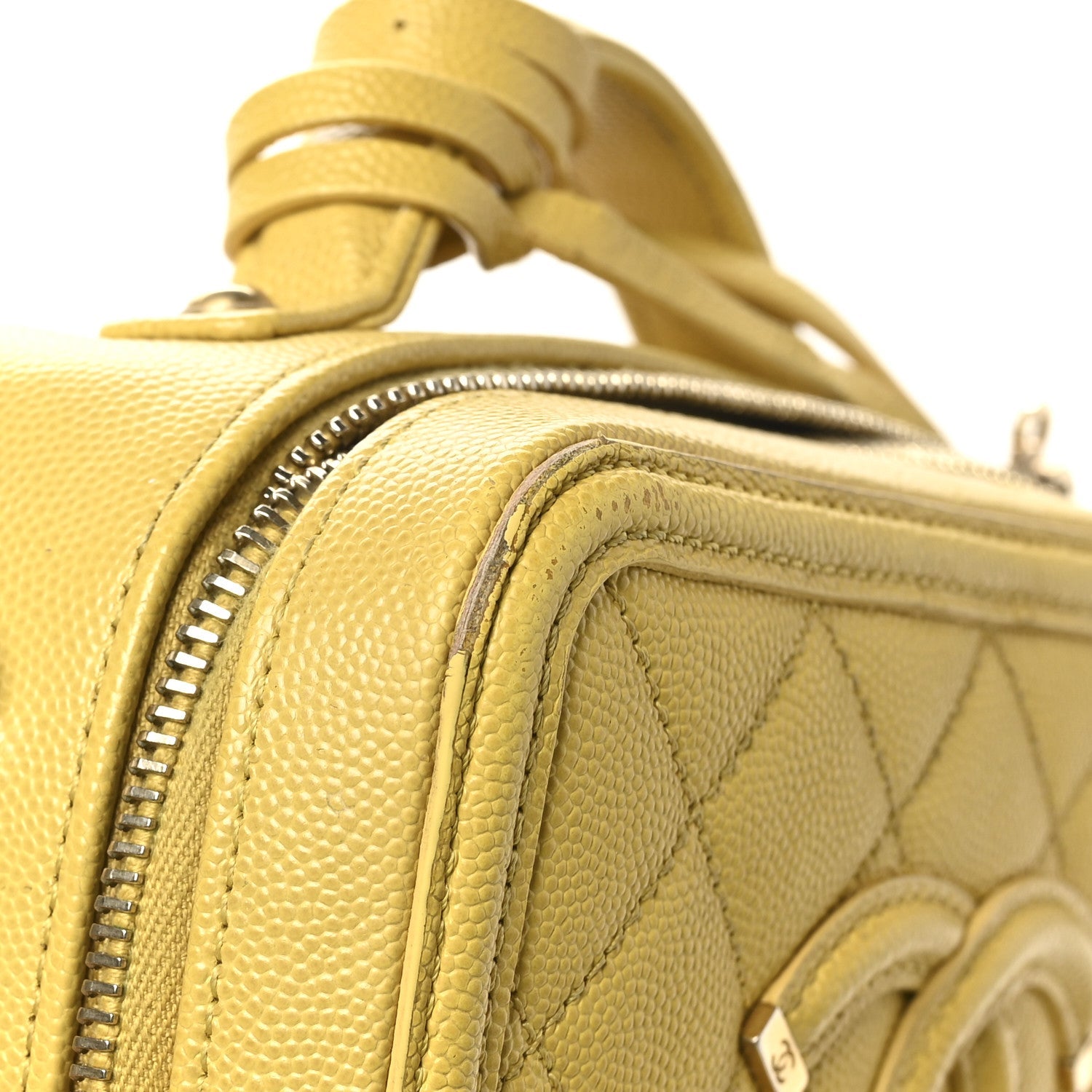 Chanel Caviar Quilted Small CC Filigree Vanity Case Yellow