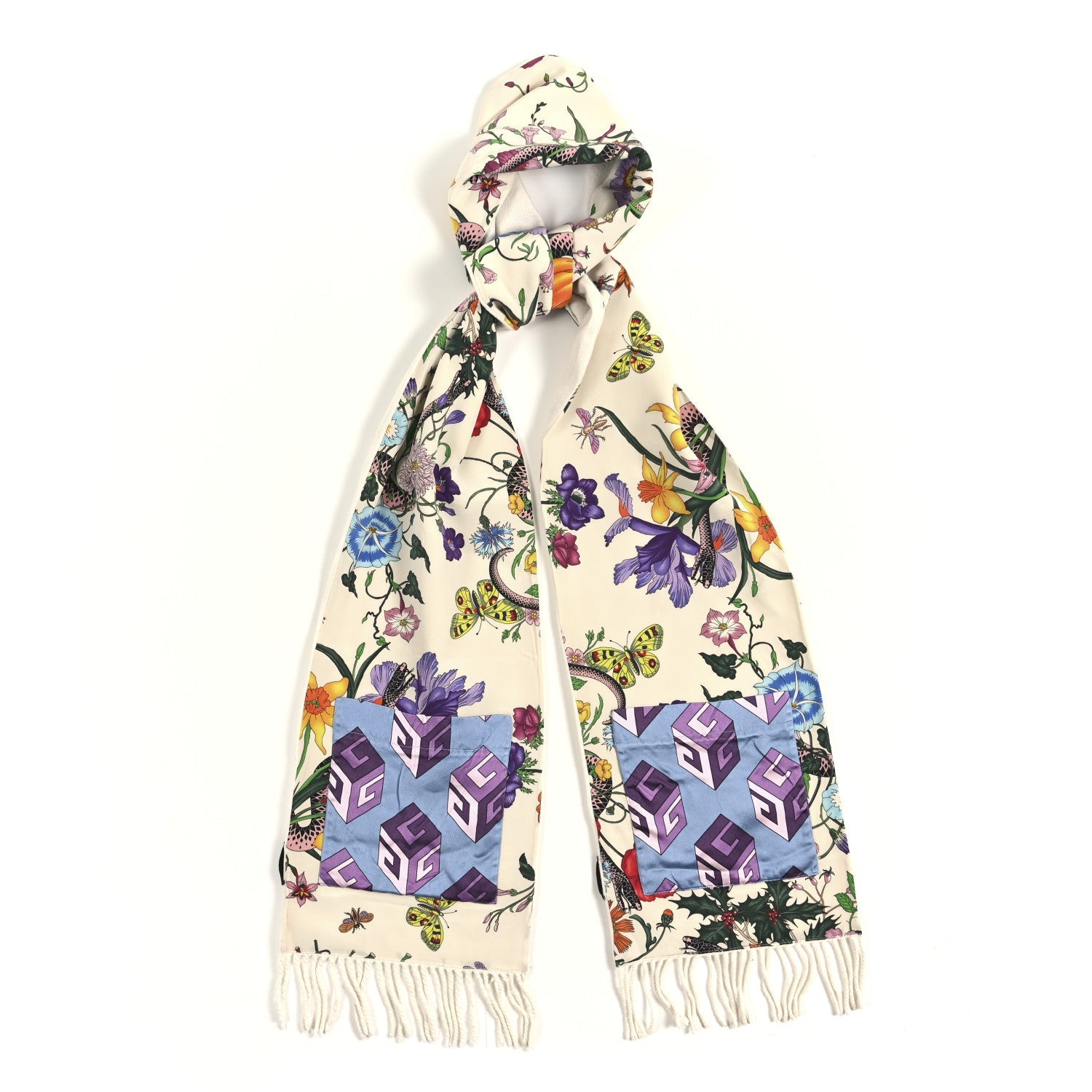 Gucci Cashmere Flora Pocket Scarf Ivory Multicolor