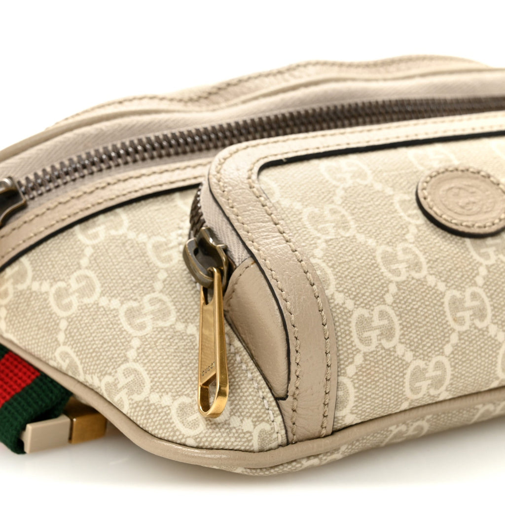 Gucci GG Supreme Monogram Textured Calfskin Web Retro Interlocking G Belt Bag Beige Mystic White Oatmeal