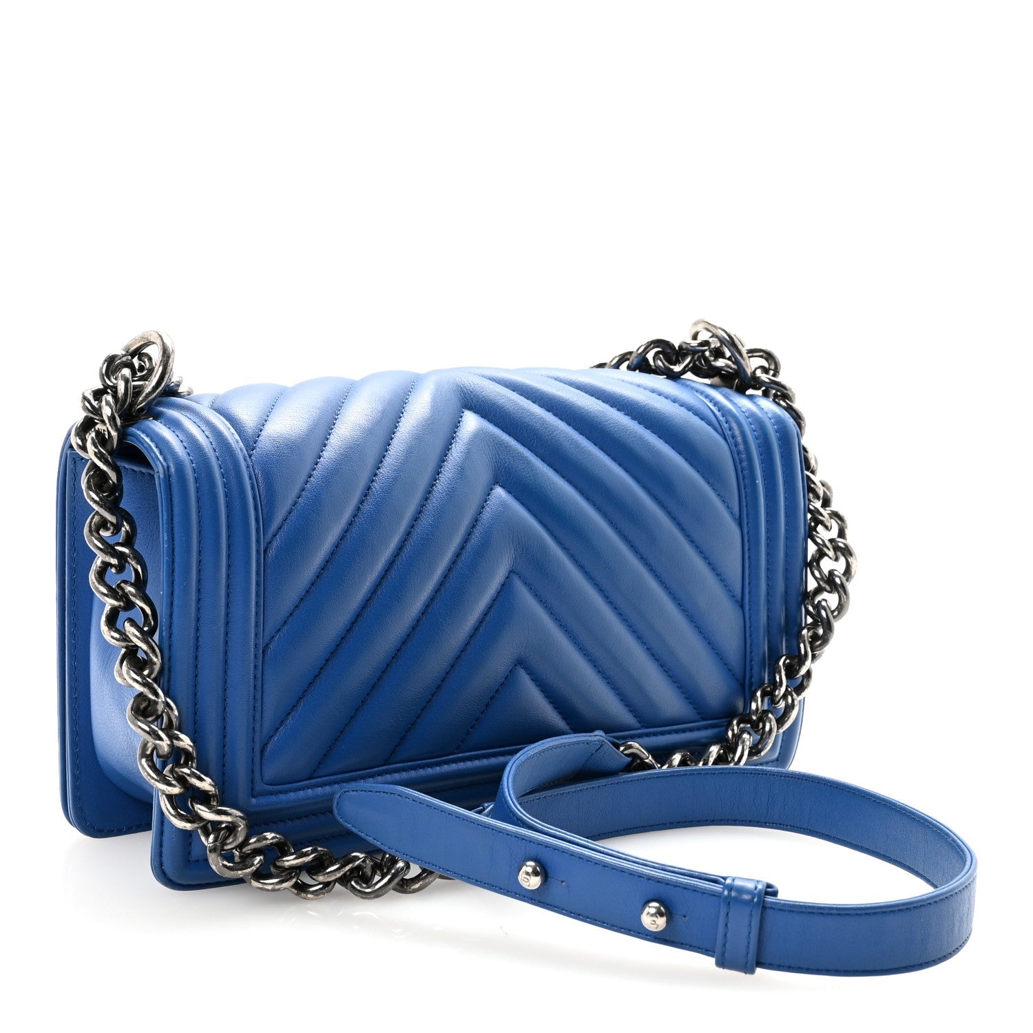 Chanel Lambskin Chevron Quilted Medium Boy Flap Bright Blue
