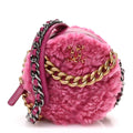 Chanel Shearling Sheepskin Chanel 19 Round Clutch With Chain Dark Pink