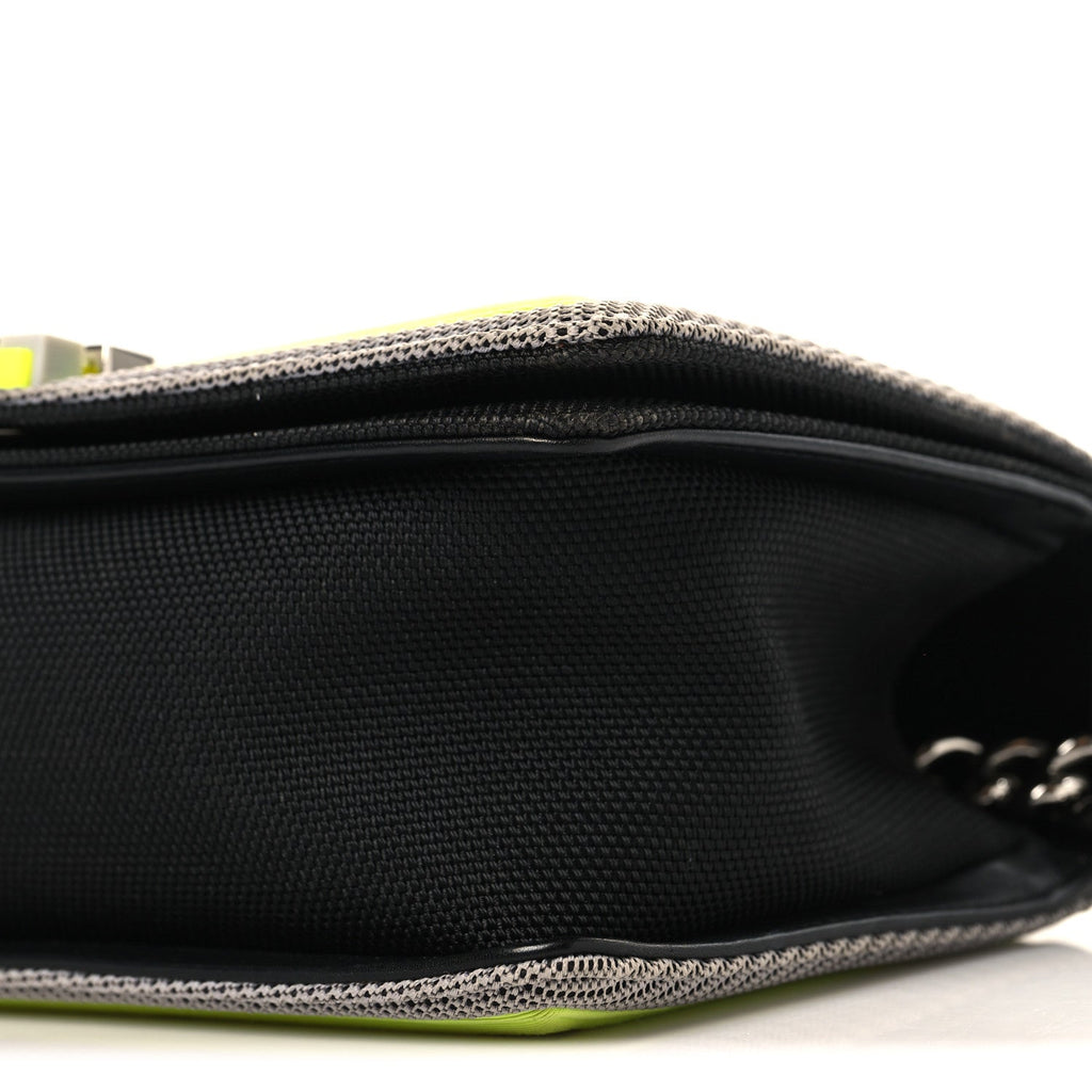Chanel Canvas Quilted Medium Fluo Boy Flap Black Grey Yellow