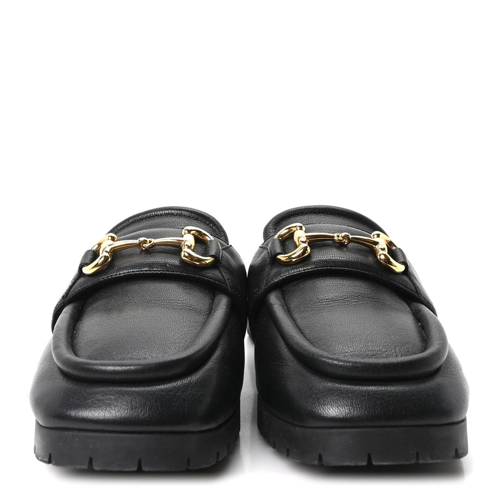 Gucci Goatskin Auroville Horsebit Mules 39.5 Black