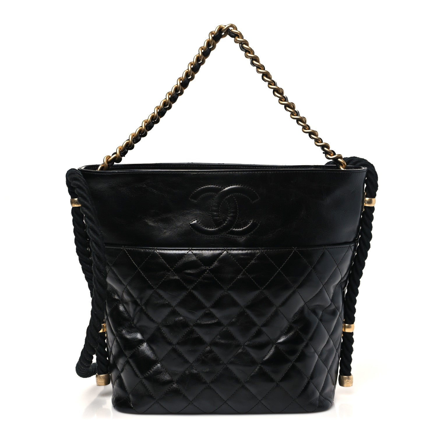 Chanel Crumpled Calfskin En Vogue Rope Hobo Bag Black
