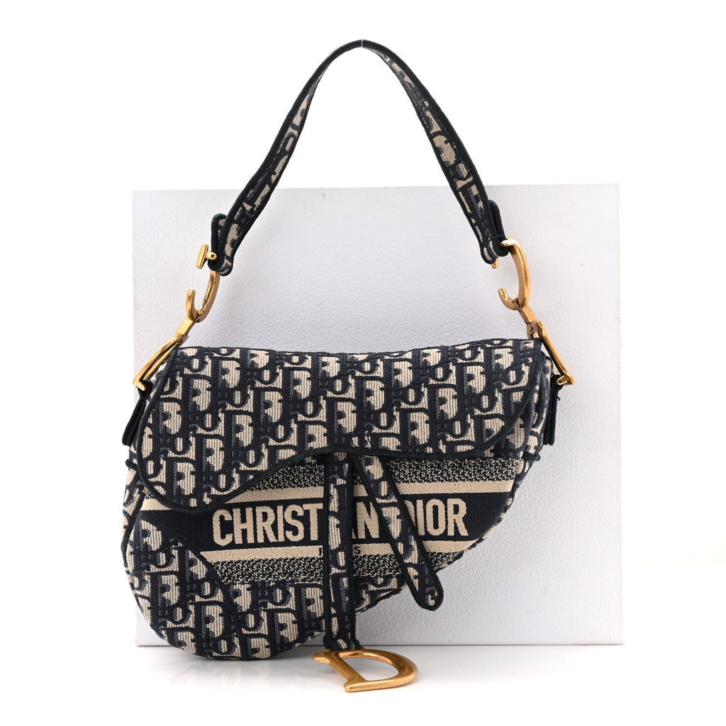 Christian Dior Oblique Embroidered Saddle Bag Blue