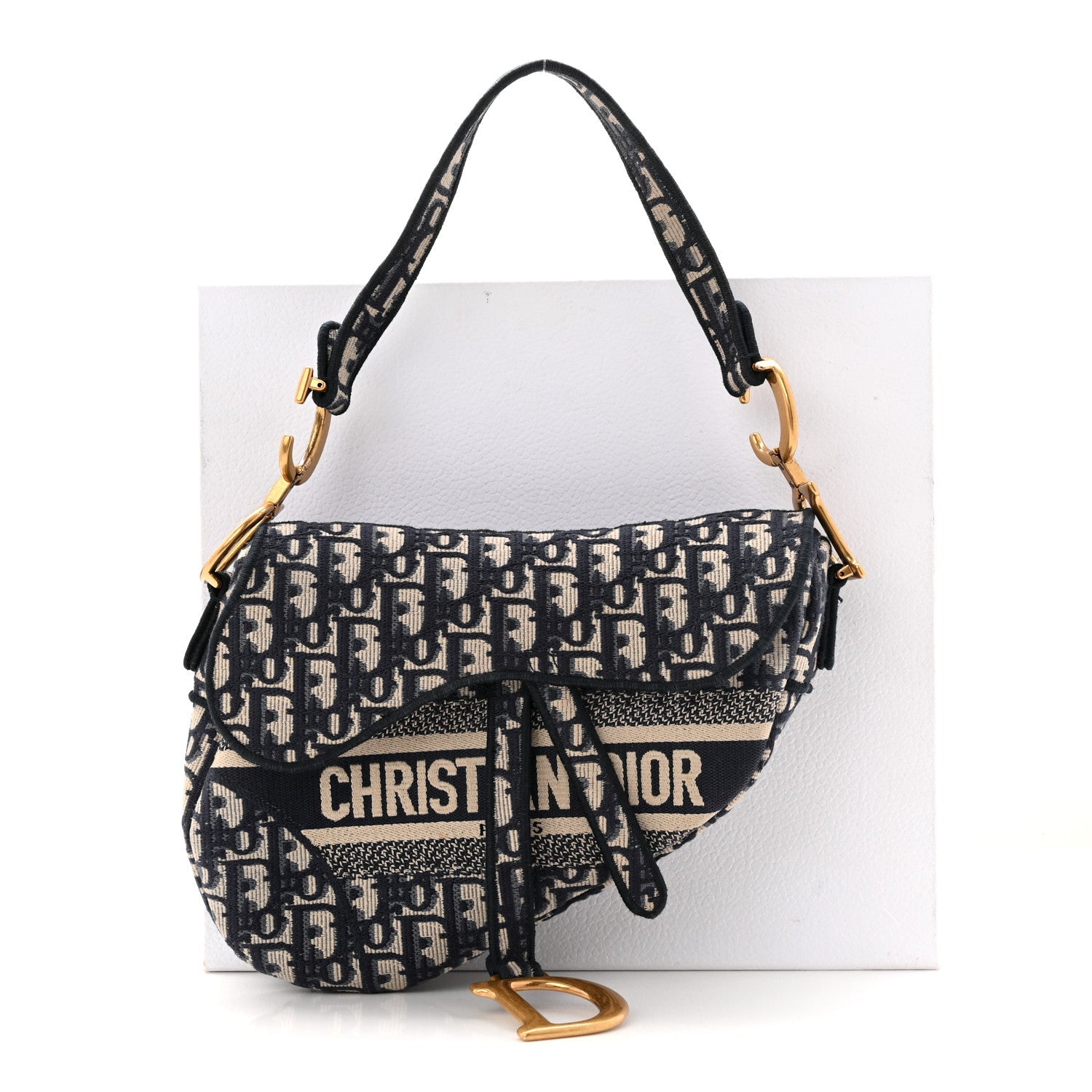 Christian Dior Oblique Embroidered Saddle Bag Blue