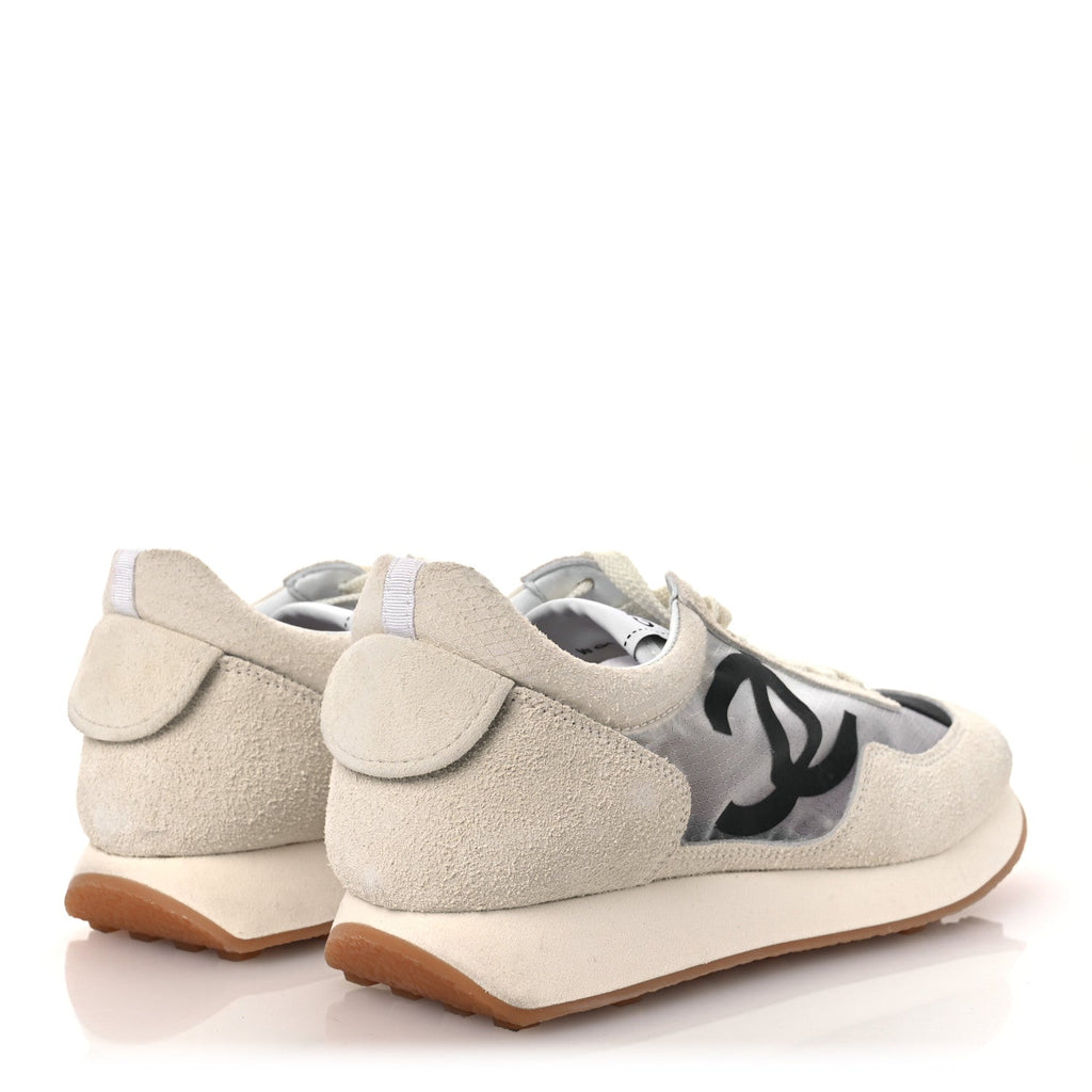 Chanel Suede Mesh Womens CC Sneakers 39 White Black