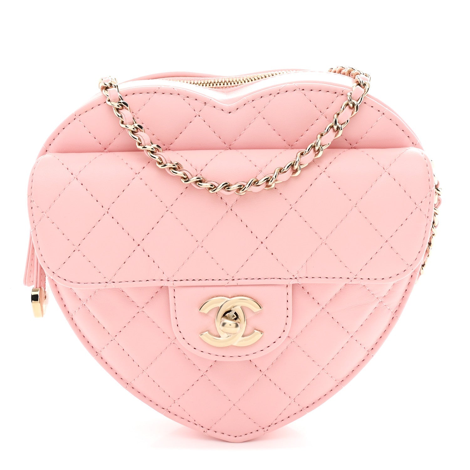 Chanel Lambskin Quilted Large CC In Love Heart Bag Light Pink