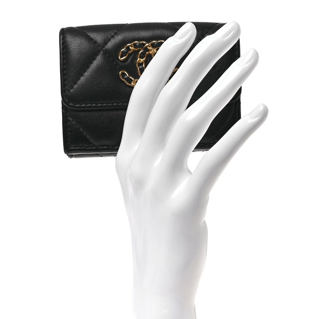 Lambskin Quilted Small Chanel 19 Flap Wallet Black