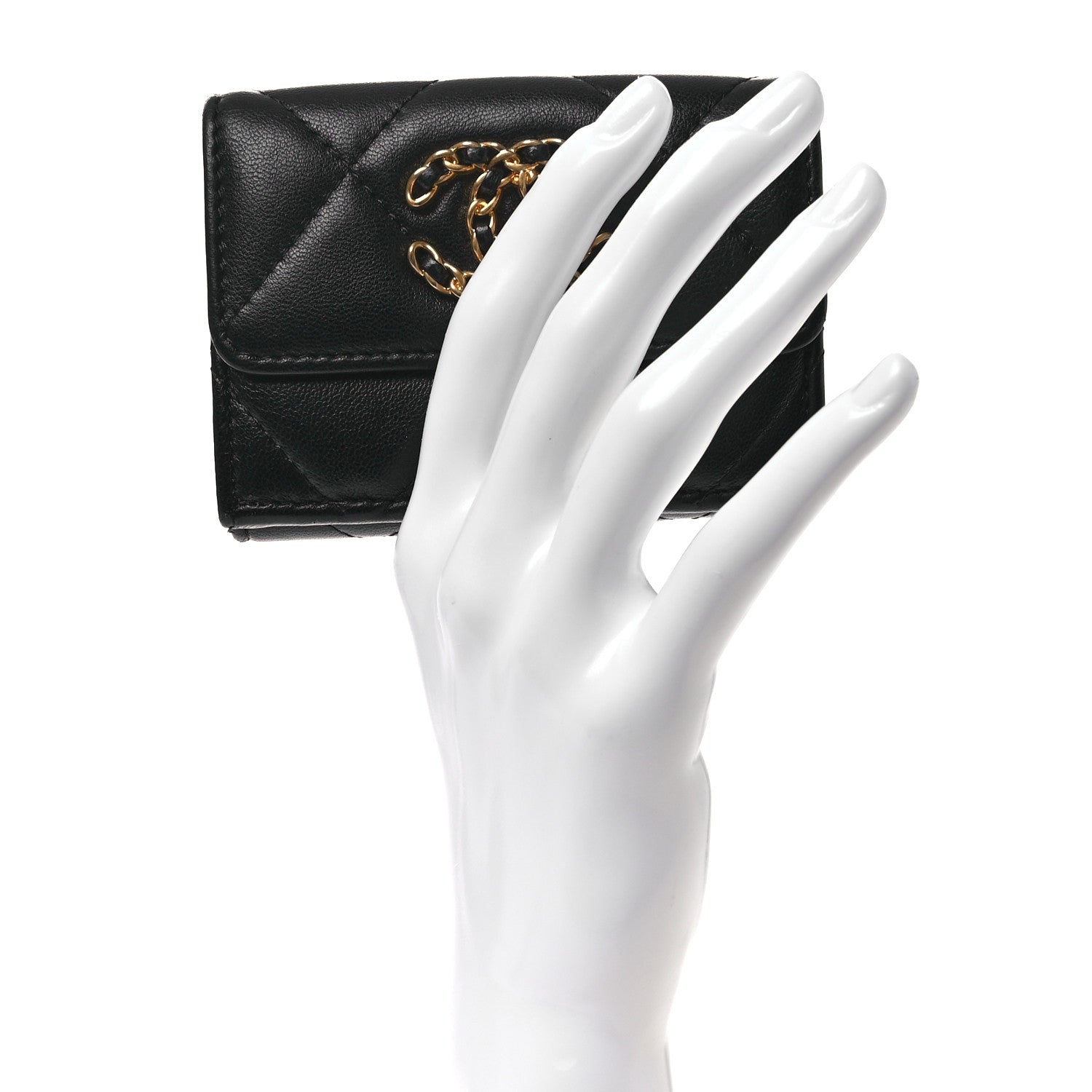 Lambskin Quilted Small Chanel 19 Flap Wallet Black