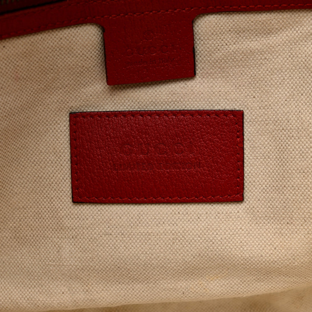 Gucci Soft GG Supreme Monogram Web Bosco Patch Small Crossbody Tote Beige Malva Hibiscus Red
