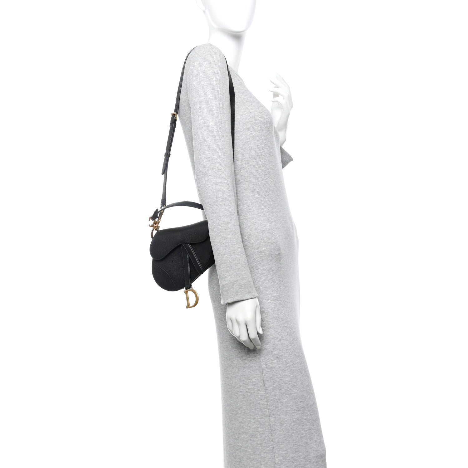 Christian Dior Grained Calfskin Mini Saddle Bag With Strap Black