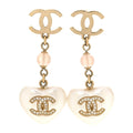 Metal Pearl Crystal Bead CC Heart Drop Earrings Pink Gold