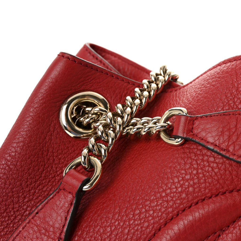 Gucci Pebbled Calfskin Medium Soho Chain Shoulder Bag Tabasco Red