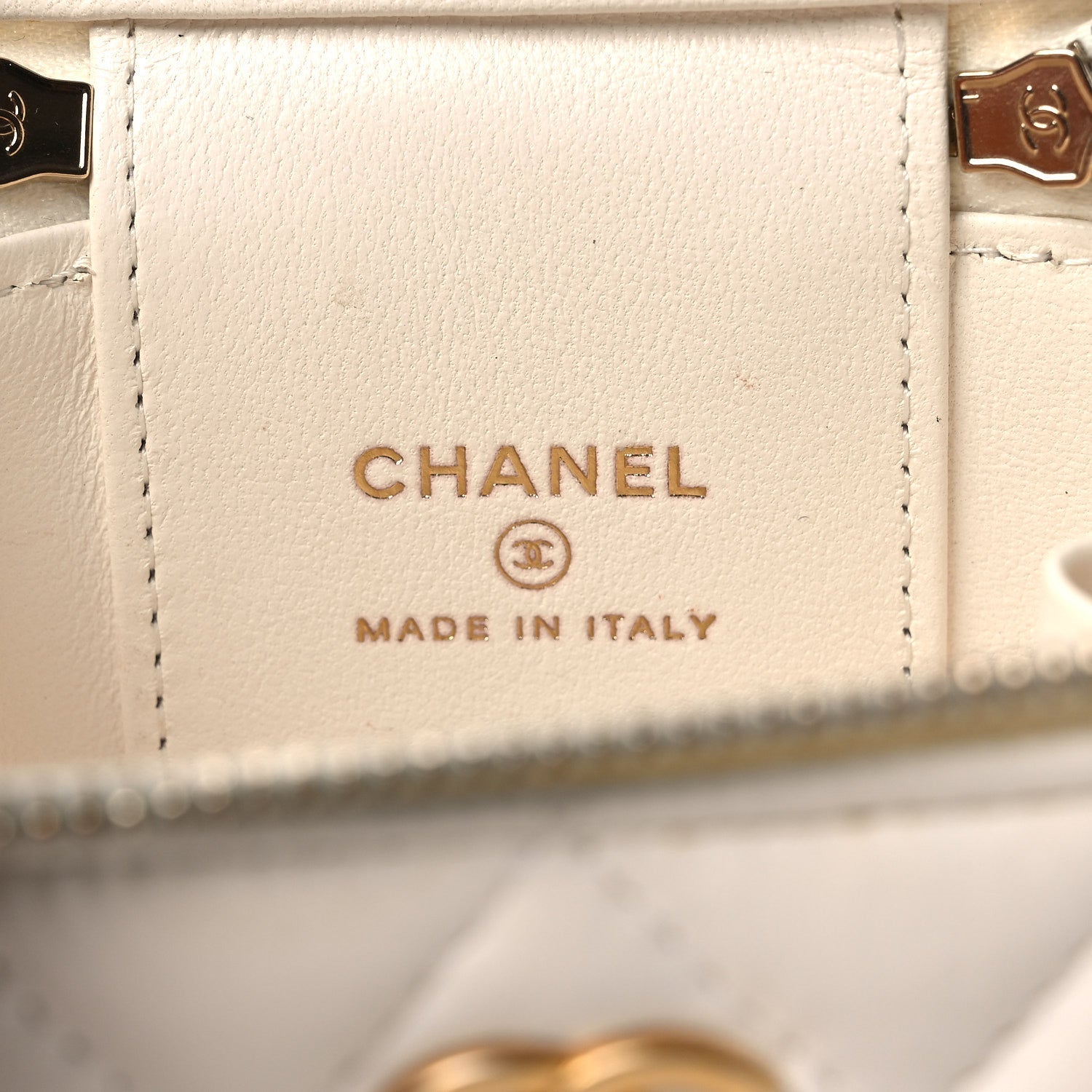 Chanel Lambskin Quilted Mini Vanity Case With Chain White