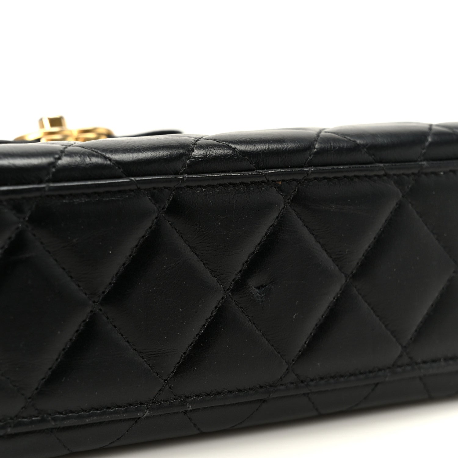 Chanel Shiny Aged Calfskin Quilted Nano Kelly Shopper Black