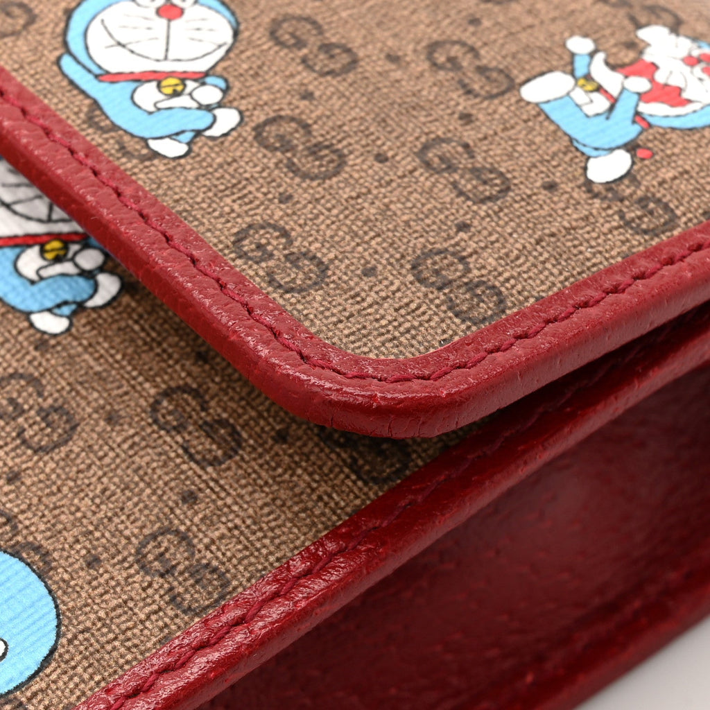 Gucci X DORAEMON Mini Vintage GG Supreme Monogram Mini Crossbody Bag Beige Cherry Red