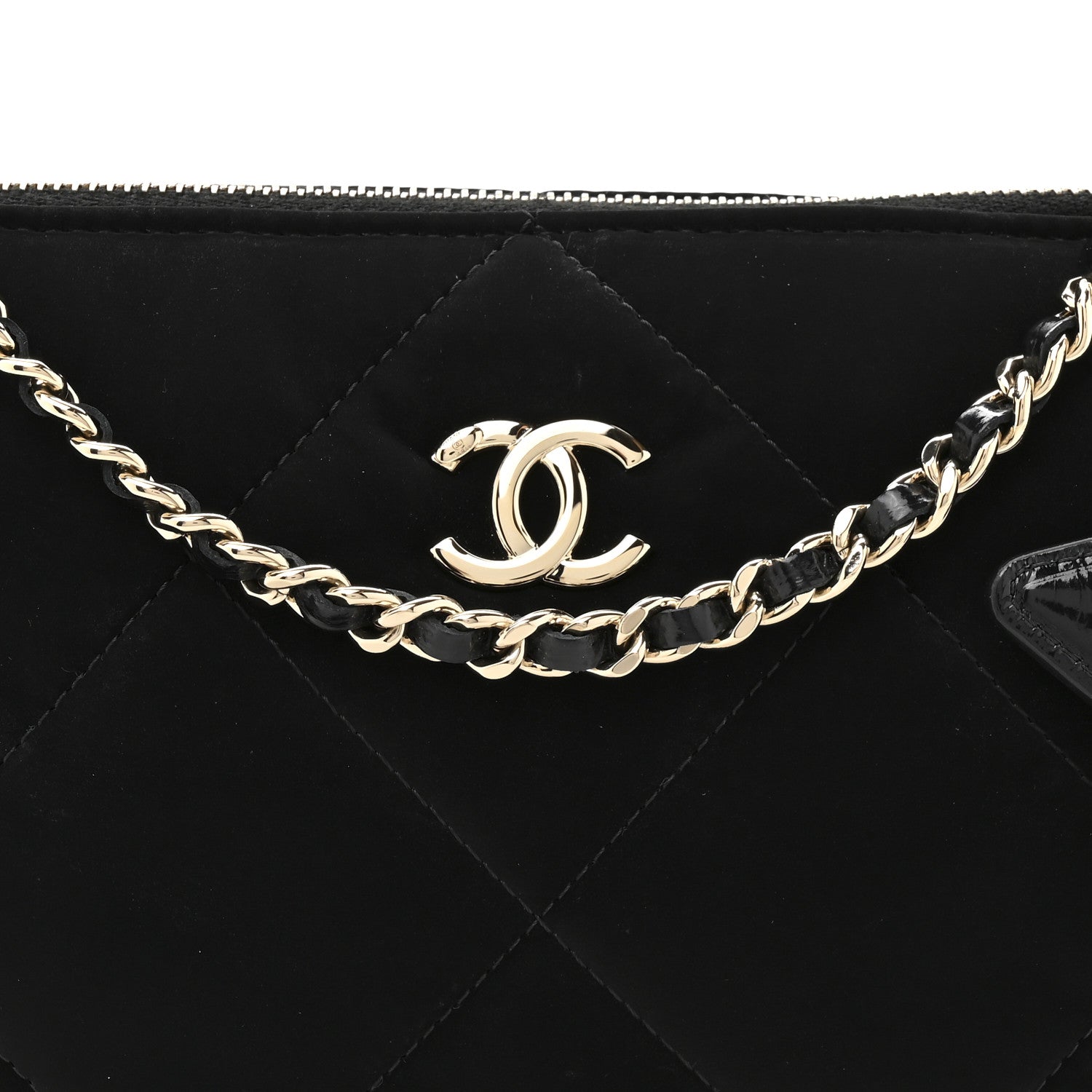 Chanel Velvet Effect Nylon Shiny Crumpled Calfskin Coco Neige Quilted Clutch With Chain Black