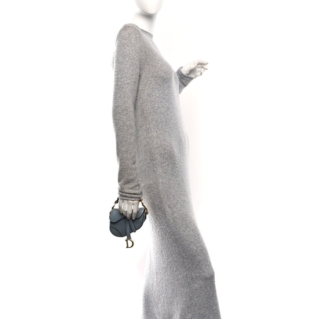 Christian Dior Grained Calfskin Mini Saddle Bag Sky Blue