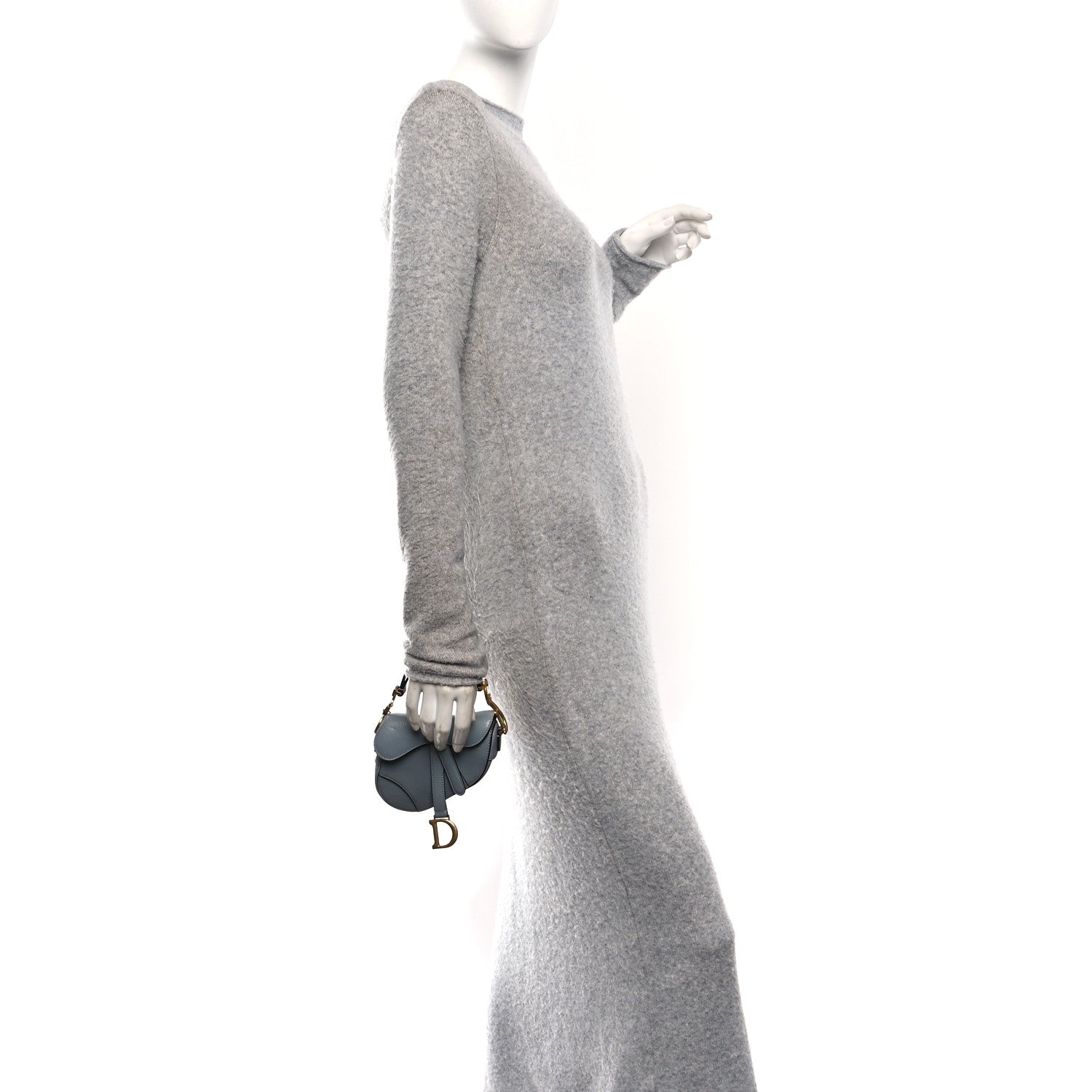 Christian Dior Grained Calfskin Mini Saddle Bag Sky Blue