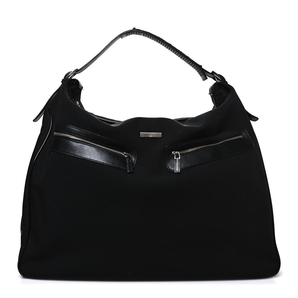 Gucci Calfskin Canvas Double Zip Large Travel Bag Black