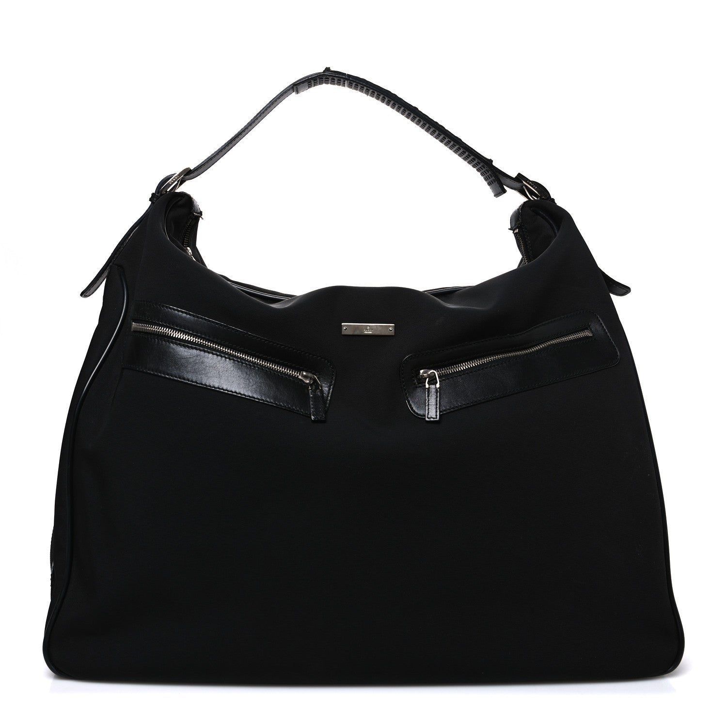 Gucci Calfskin Canvas Double Zip Large Travel Bag Black