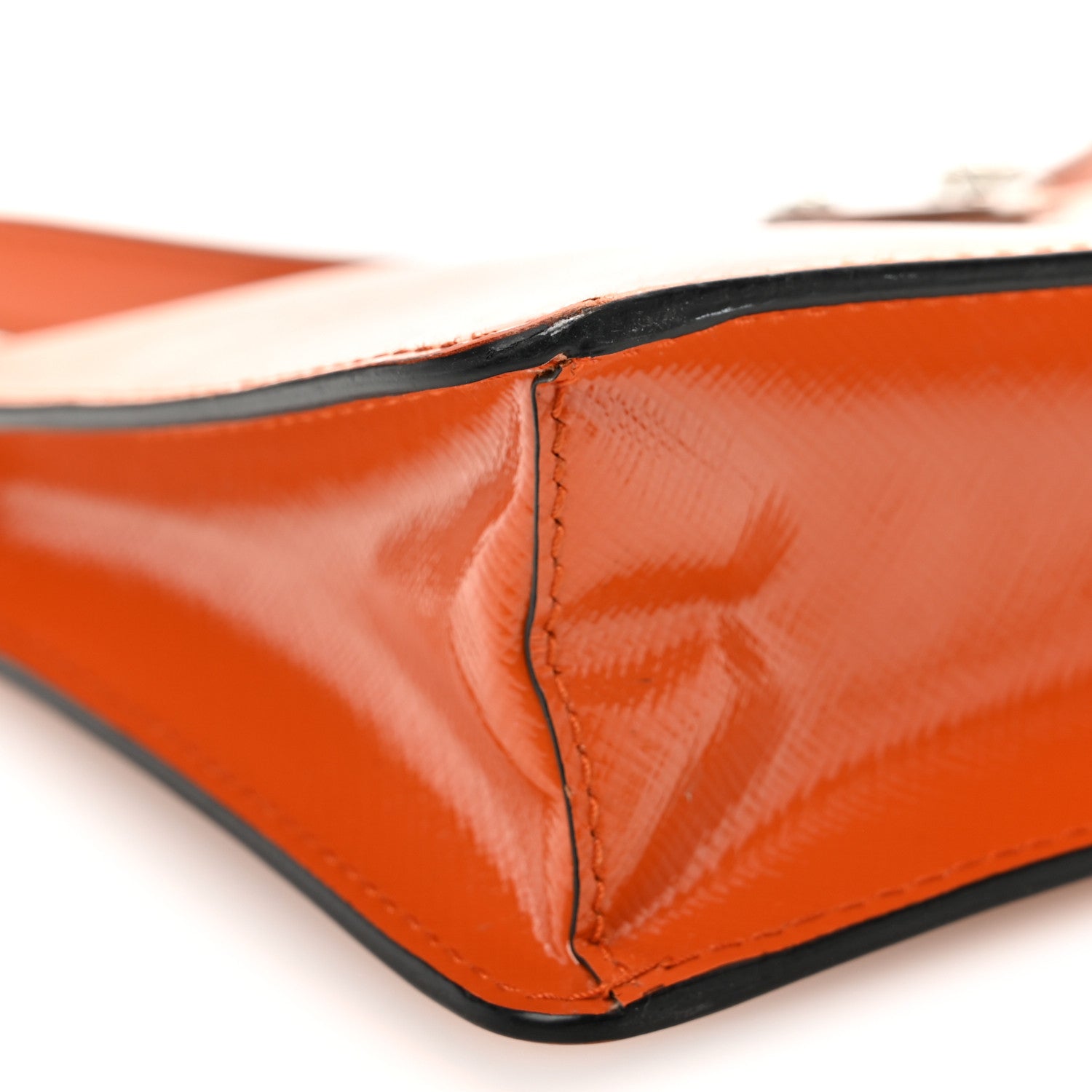 Prada Saffiano Vernice Chain Crossbody Bag Papaya