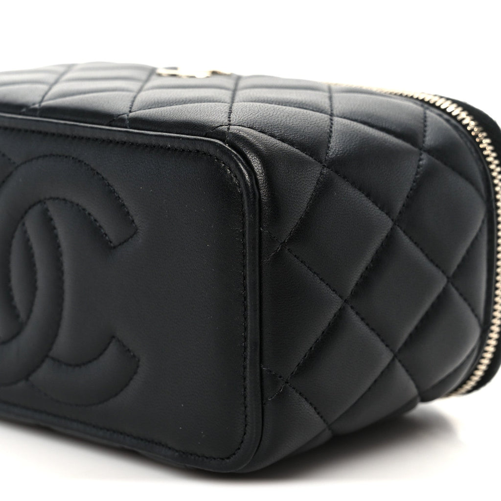 Chanel Lambskin Quilted Small Top Handle Vanity Case With Chain Black